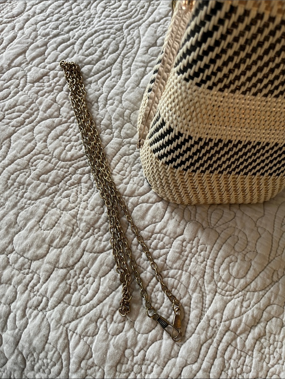 Woven Mini Box Bag in Black & Cream with Gold Chain - Picture 5 of 5